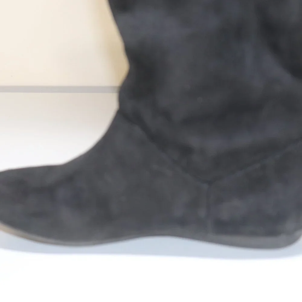 Charlotte Russe Brigitte Black Faux Suede Fur Mid Calf Knee Boots Size 6